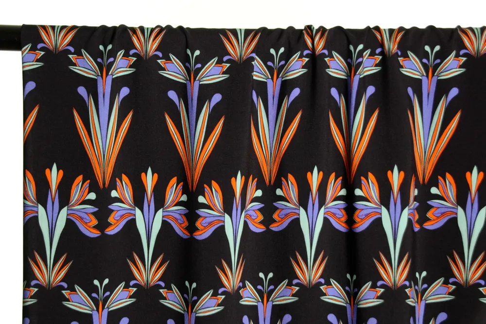 Navyblauwe viscose met art deco bloemen - Atelier Jupe